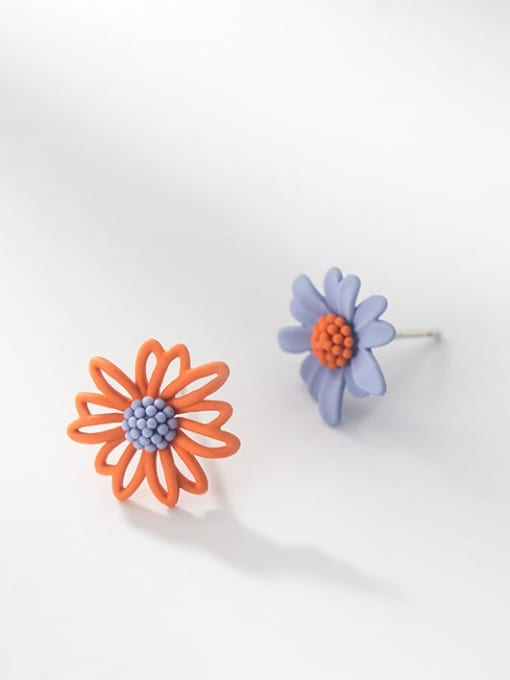 orange blue 925 Sterling Silver Acrylic Flower Minimalist Stud Earring