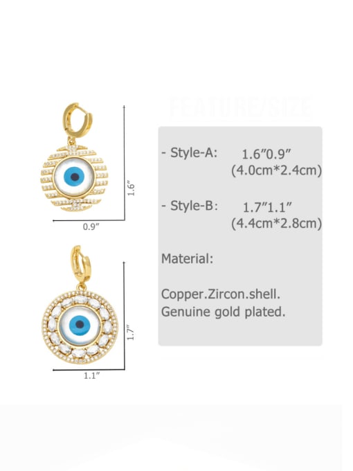 CC Brass Cubic Zirconia Enamel Evil Eye Ethnic Huggie Earring 2