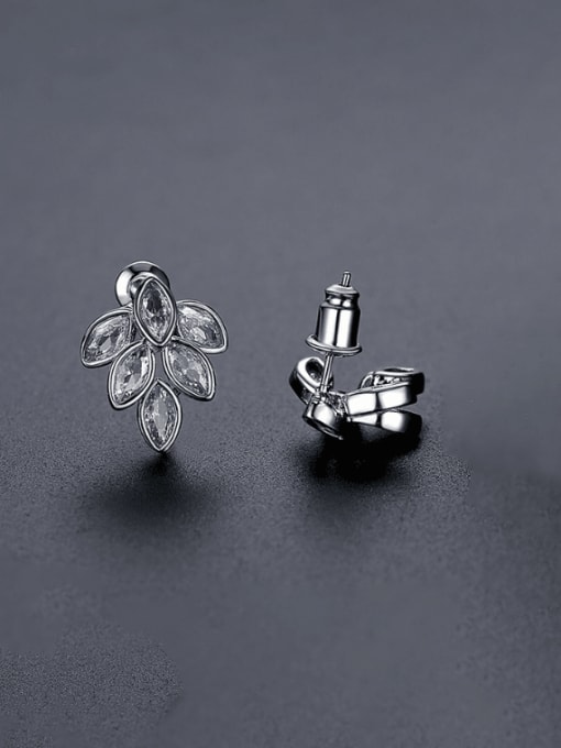 E23030401 Rh Brass Cubic Zirconia Leaf Minimalist Stud Earring