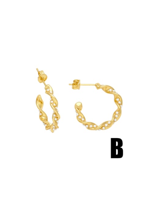 B Brass Cubic Zirconia Geometric Hip Hop Stud Earring