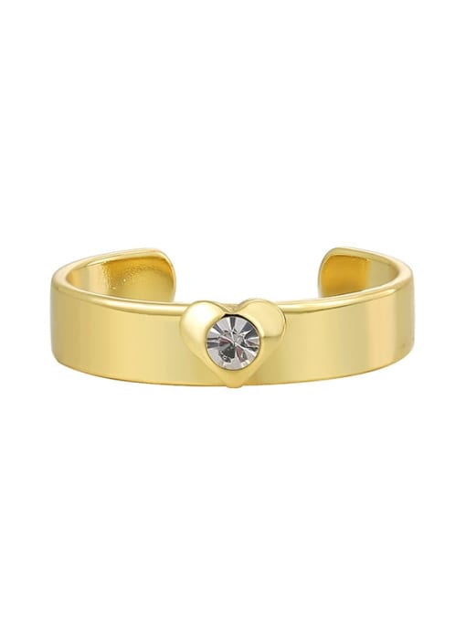 Gold Heart Set Zircon Ring Brass Cubic Zirconia Heart Minimalist Band Ring