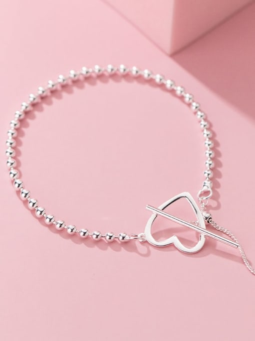 Rosh 925 Sterling Silver Bead Heart Minimalist Beaded Bracelet 0