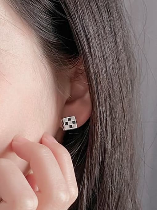 XBOX 925 Sterling Silver Enamel Black And White Geometric Stereo Earrings 1