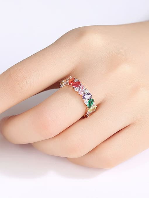 BLING SU Copper Cubic Zirconia Multi Color Geometric Dainty Band Ring 1