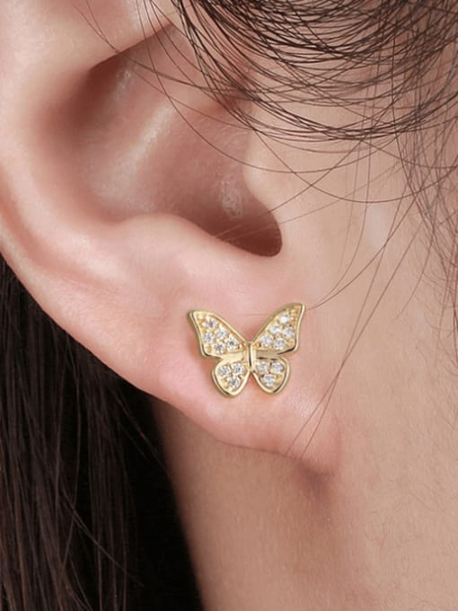 RINNTIN 925 Sterling Silver Cubic Zirconia Butterfly Minimalist Stud Earring 1
