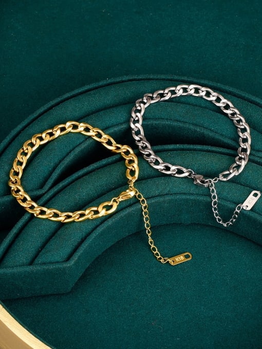 A TEEM Titanium Steel Hollow Geometric Chain Vintage Link Bracelet 0
