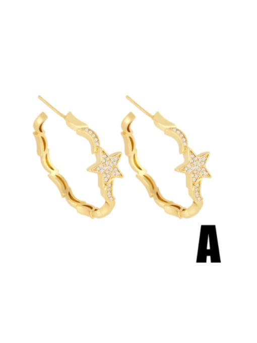 CC Brass Cubic Zirconia Star Vintage Hoop Earring