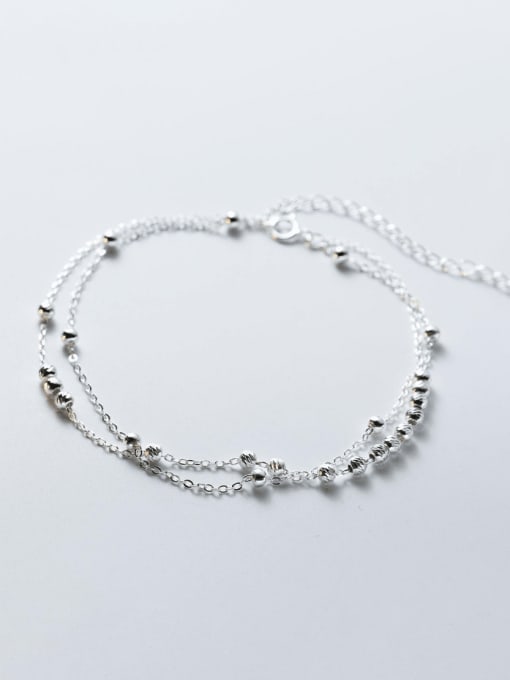 Rosh 925 Sterling Silver Irregular Minimalist Double Layer Anklet