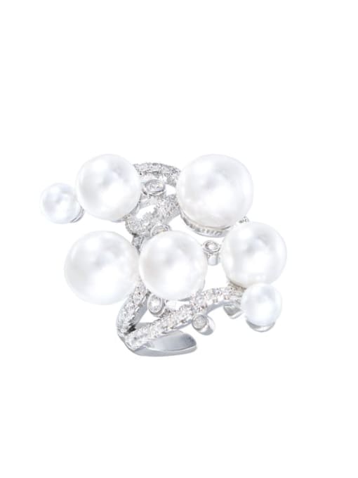 L.WIN Brass Imitation Pearl Flower Luxury Band Ring 0