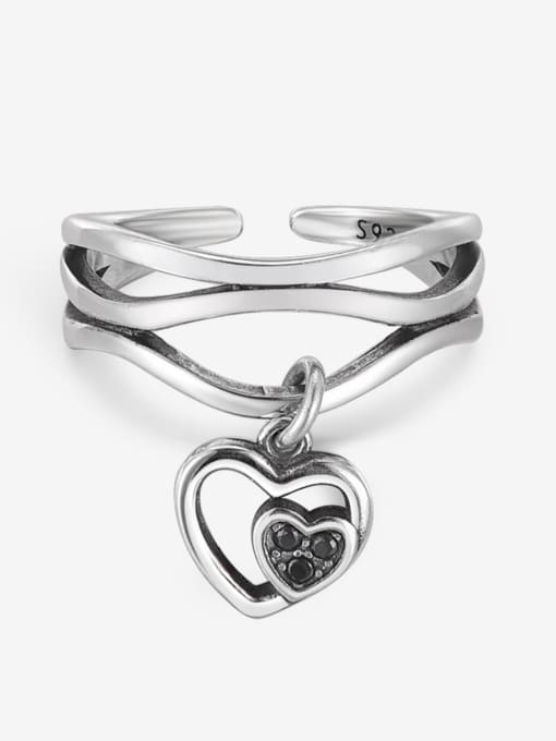 XBOX 925 Sterling Silver Rhinestone Heart Vintage Stackable Ring 0