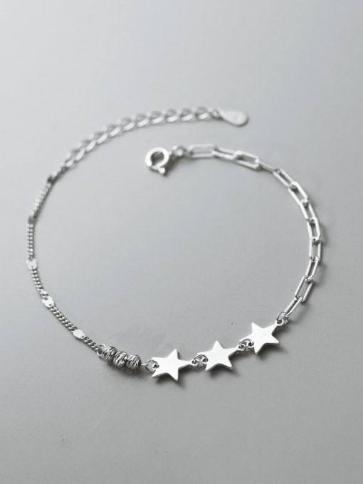 Silver 925 Sterling Silver Pentagram Minimalist Asymmetrical  Chain Bracelet