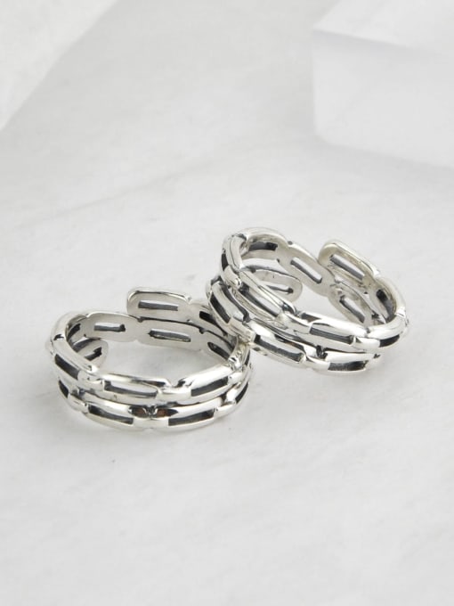 SHUI Vintage Sterling Silver With Platinum Plated Simplistic Hollow Geometric Free Size Rings 0