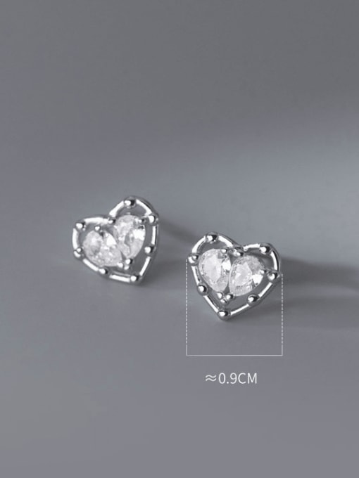 Rosh 925 Sterling Silver Cubic Zirconia Heart Dainty Stud Earring 3