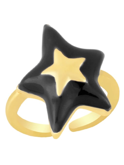 black Brass Enamel Five-pointed starTrend Band Ring