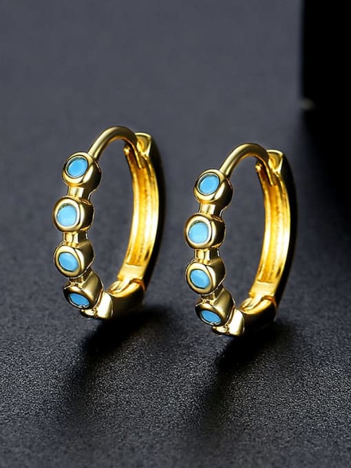 E22120804 18K Brass Turquoise Geometric Minimalist Huggie Earring