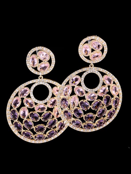 purple  zirconium Brass Cubic Zirconia Geometric Luxury Drop Earring