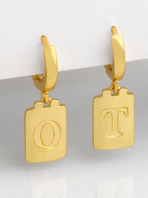 CC Brass  Minimalist Simple Square Glossy 26 Letter Huggie Earring(single) 0