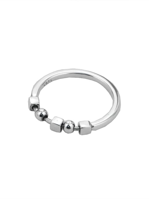 SHUI Vintage Sterling Silver With Platinum Plated Simplistic Smooth Geometric Free Size Rings 0