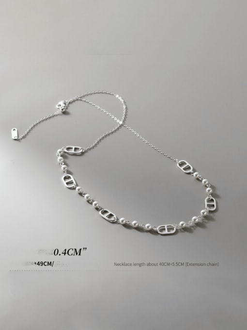 Rosh 925 Sterling Silver Imitation Pearl Geometric Minimalist Necklace 3