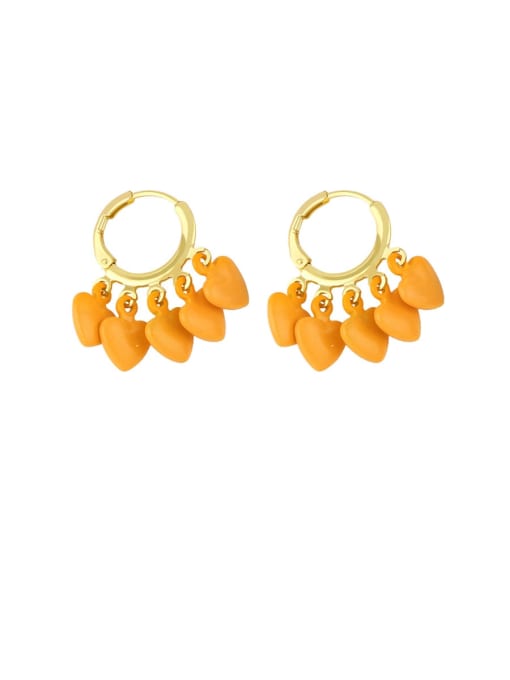 orange Brass Enamel Tassel Minimalist Huggie Earring