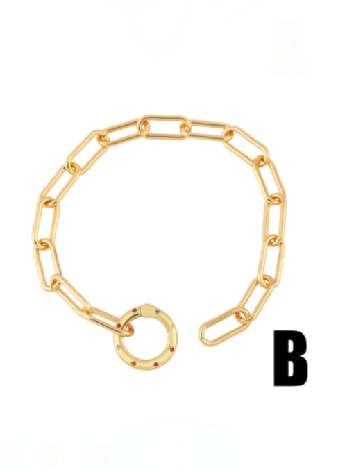 B Brass Rhinestone Round Vintage Link Bracelet