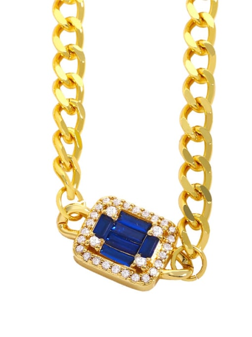 blue Brass Cubic Zirconia Geometric Vintage Necklace
