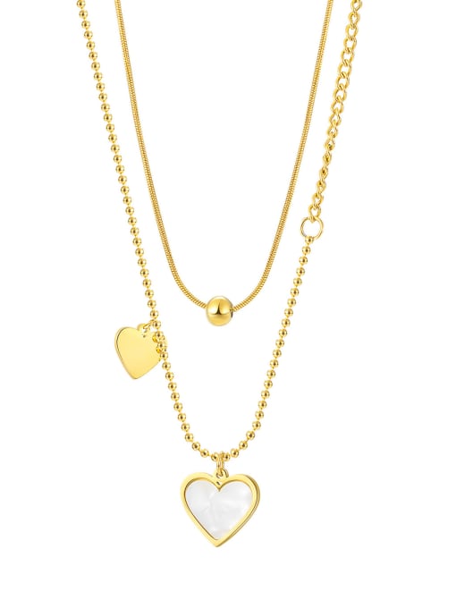 2038 gold necklace Titanium Steel Shell Heart Minimalist Multi Strand Necklace