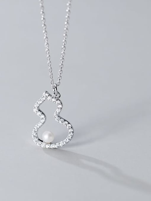 Rosh 925 Sterling Silver Rhinestone hollow gourd Pendant Necklace 0