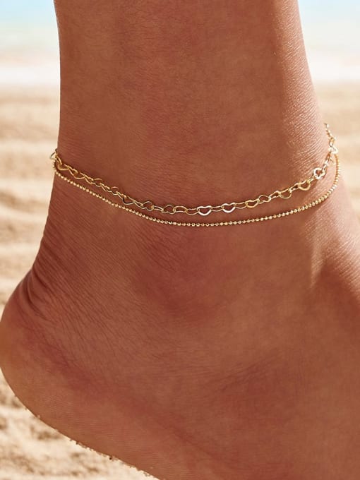 RINNTIN 925 Sterling Silver  Geometric Minimalist Double Layer Chain Anklet 1