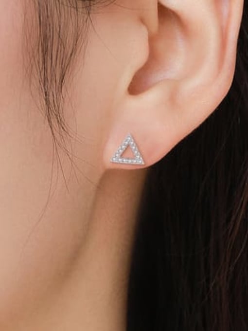 MODN 925 Sterling Silver Cubic Zirconia Triangle Classic Stud Earring 1