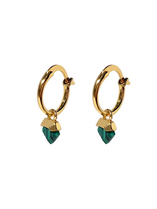 Golden green Copper Glass stone Triangle Dainty Huggie Earring