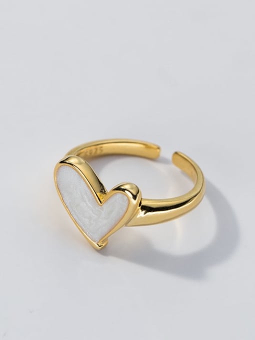 White Gel (Gold) 925 Sterling Silver Enamel Heart Minimalist Band Ring