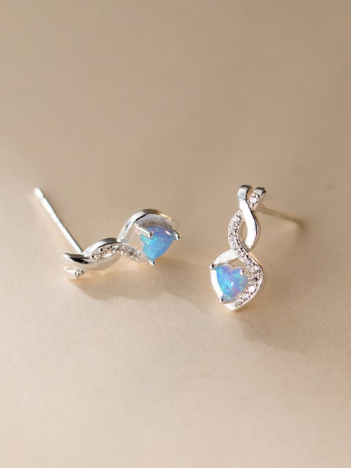 light blue 925 Sterling Silver Cubic Zirconia Heart Cute Drop Earring