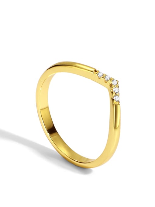 Gold geometric zircon ring Brass Rhinestone Geometric Minimalist Band Ring