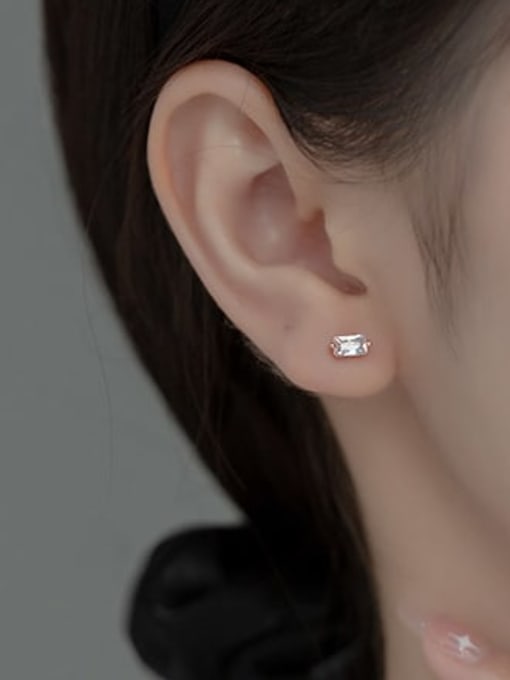 Rosh 925 Sterling Silver Cubic Zirconia Geometric Minimalist Stud Earring 1