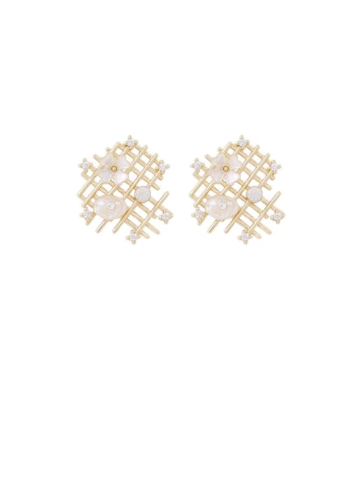Girlhood Brass Shell White Hollow Geometric Minimalist Stud Earring 0