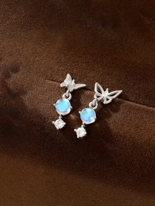 BeiFei Minimalism Silver 925 Sterling Silver Asymmetrical Moonstone Butterfly Dainty Drop Earring 4
