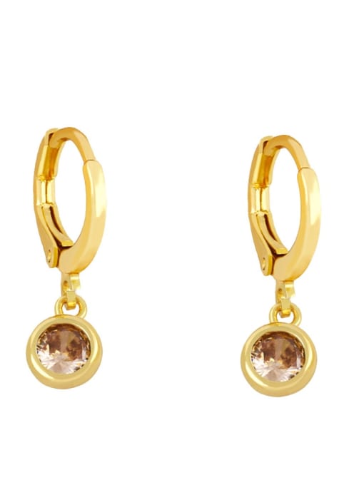 champagne Brass Glass Stone Geometric Minimalist Huggie Earring