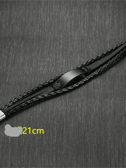 Black bend Black PU, 21cm long Stainless steel Leather Geometric Hip Hop Bracelet