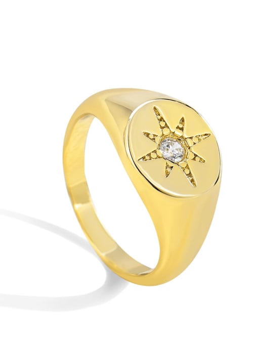 Golden six pointed star ring Brass Rhinestone Geometric Minimalist Band Ring