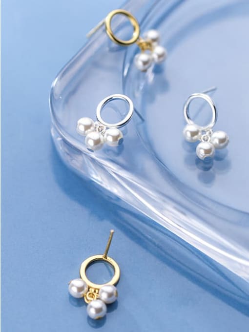 Rosh 925 Sterling Silver Imitation Pearl Round Minimalist Huggie Earring 2