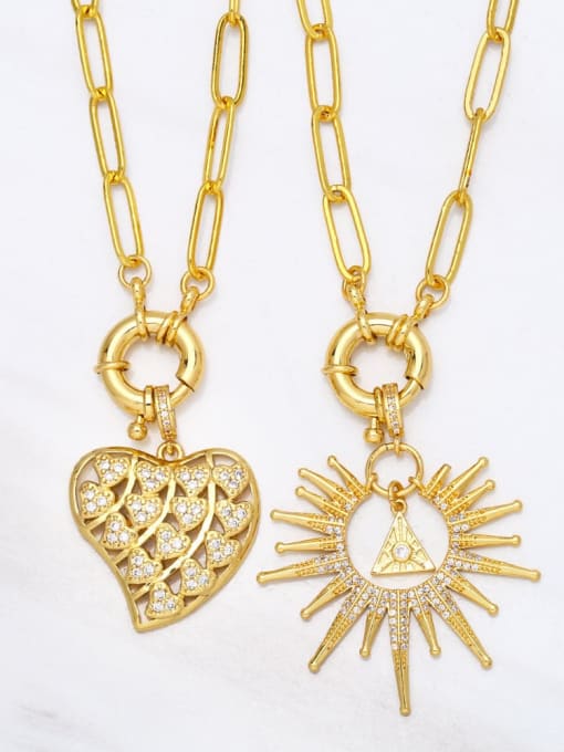 CC Brass Cubic Zirconia Heart Vintage  Sun Pendant Necklace 0