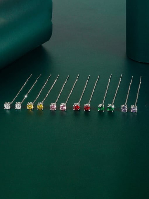 X&S Brass Cubic Zirconia Tassel Minimalist Threader Earring 0