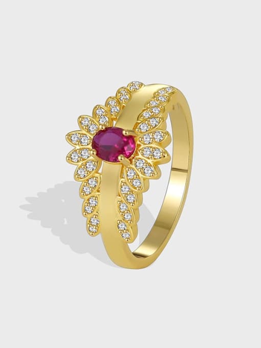 CHARME Brass Cubic Zirconia Flower Dainty Band Ring 0