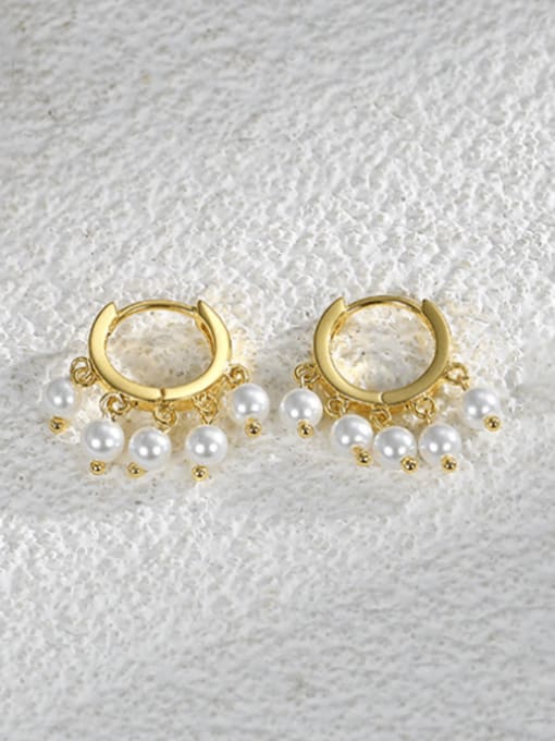 CHARME Brass Imitation Pearl Geometric Minimalist Huggie Earring