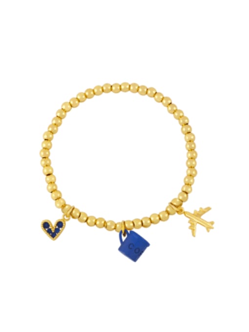 blue Brass Rhinestone Heart Vintage Beaded Bracelet
