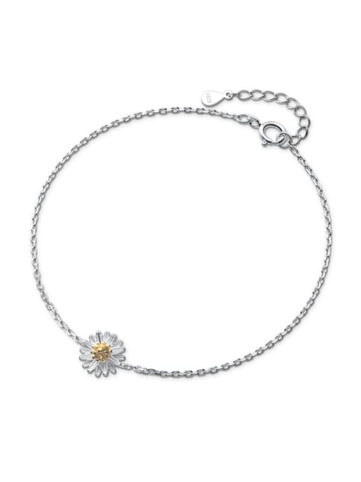 Rosh 925 Sterling Silver Flower Minimalist Link Bracelet