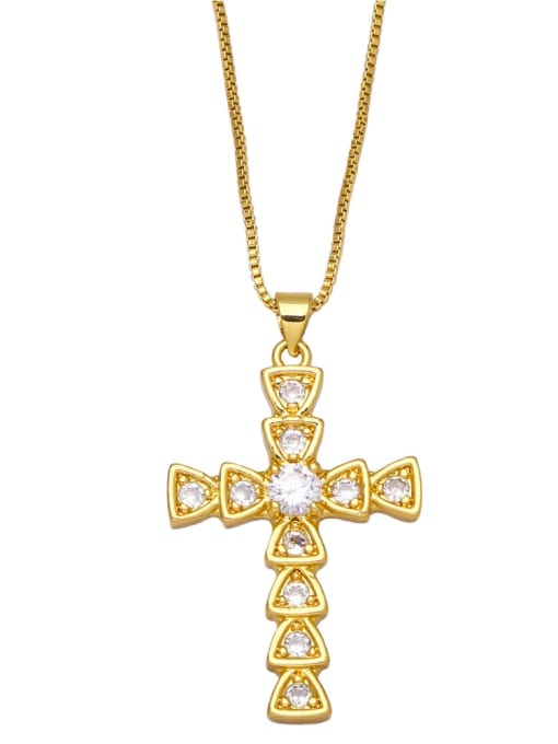 C Brass Cubic Zirconia Cross Vintage  Round Pendant Necklace