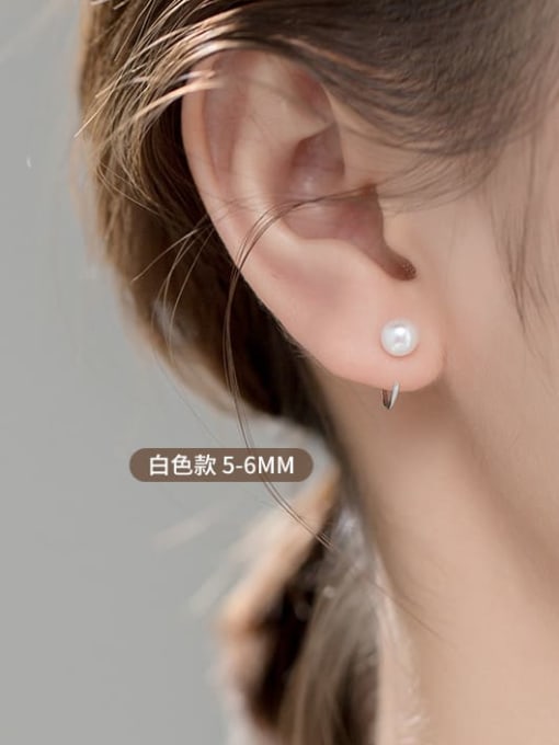 S925 silver white 5 6mm Silver 925 Sterling Silver Imitation Pearl Geometric Minimalist Hook Earring