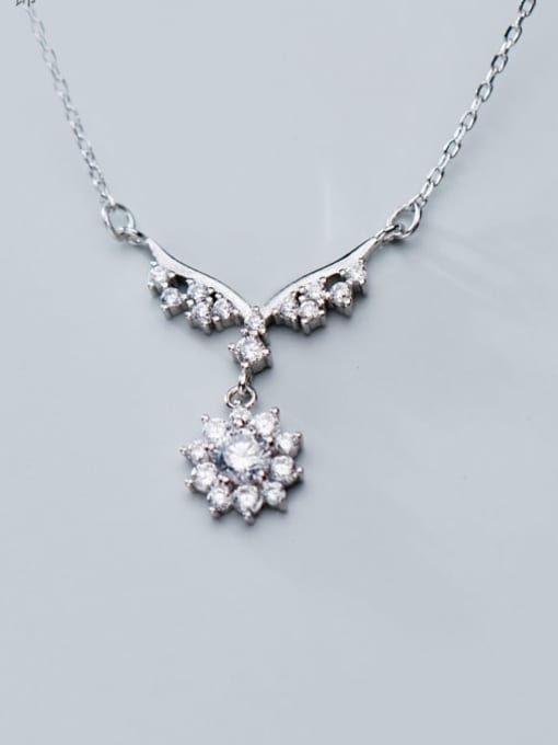 Rosh 925 Sterling Silver Personality wings small flowers diamonds Necklace 1